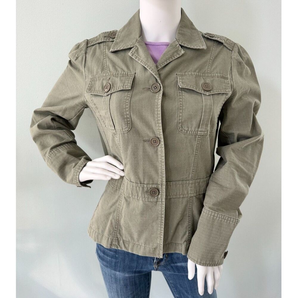 Arizona Jean Company Vintage Y2k Olive Green Utility Military Style Jacket Med